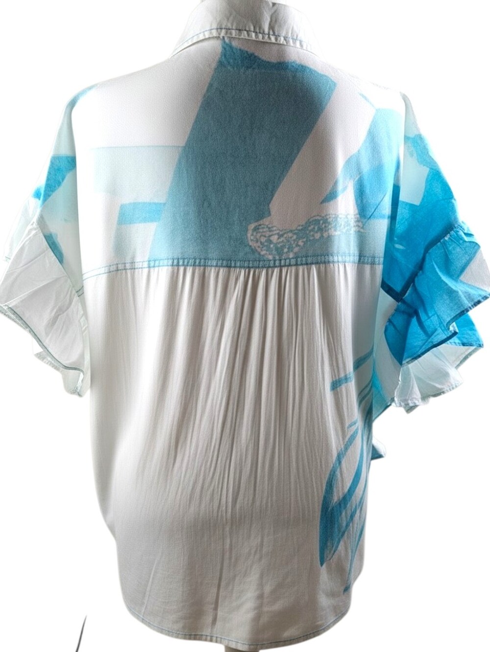 Pilcro Anne Guest Anthropologie Cyanotype Ruffled Button Down Blouse In L - Picture 7 of 10